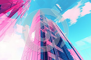 Striking Pink blue skyscraper. Generate Ai