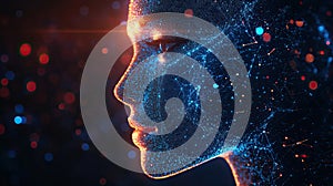 AI Human Face Profile with Digital Network Connections