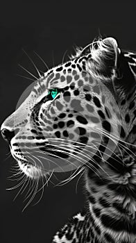 Striking profile of a leopard with vivid green eyes