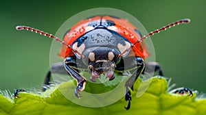 Striking red and black ladybug features large antennae on its head, a unique insect, Ai Generated