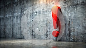Striking Red Exclamation Mark Against a Neutral Gray Wall A Powerful Visual for Warning Alert or AttentionGrabbing photo