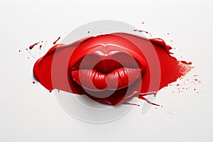 Striking red lipstick smear on white background - capturing the allure of an iconic beauty product