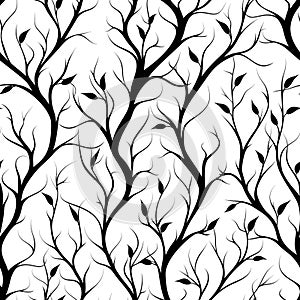Striking Seamless Branch Pattern in Bold Black and White for Dramatic Interiors and Graphic Visuals