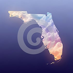 Florida State Map Silhouette with Colorful Sunset Clouds