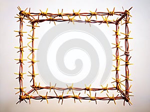 Striking Silhouette of a Square Barbed Wire Frame Against a Clean White Background Ideal for Design Elements Graphics