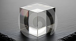 Geometric Glass Cube on Textured Surface