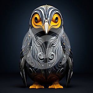 Striking Symmetrical Metallic Owl: 3d Render Of Adorable Toy Sculpture