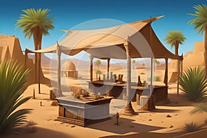A striking tableau: an archaeologist\'s tent, standing defiantly amidst the boundless expanse of a desert