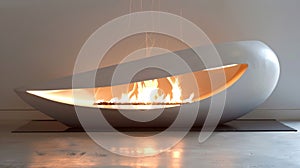A striking and unique fireplace design with LED lights incorporated into the floating hearth creating a mesmerizing photo