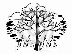 Wildfire-Inspired Burning Tree Silhouette Vector Design