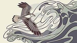 Powerful Eagle Soaring Over Dynamic Waves, Nature\'s Force, vector design Generative AI photo