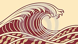 Dynamic Stylized Ocean Wave, Power and Motion, vector design Generative AI