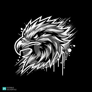 Dynamic Black and White Eagle Head Vector Illustration