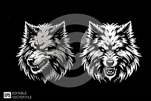 Fierce Wolf Head Vector Illustration Set