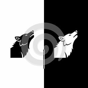 Black and White Howling Wolf Logo Design