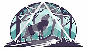 Wolf Howling in Forest Geometric Frame Art, vector design Generative AI