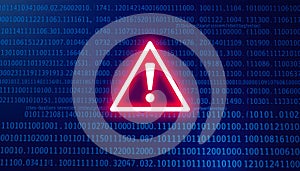 Warning Sign on Binary Code Background: Cybersecurity Threat