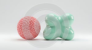 Contrasting 3D forms in pink and glossy teal
