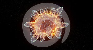 Digital infection with glowing crystal structure