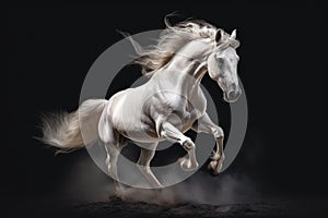 Striking white horse presents a breathtaking display of galloping magnificence
