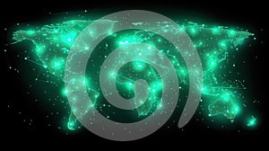 A striking world map design showcasing digital technology on a sleek black backdrop, perfect for technologythemed projects