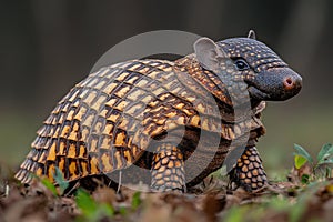 Striking Yellow-Banded Armadillo in Natural Habitat, Close-Up View photo