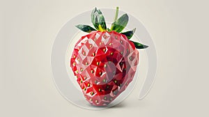 A strikingly modern, geometrically faceted strawberry design rendered in vivid reds