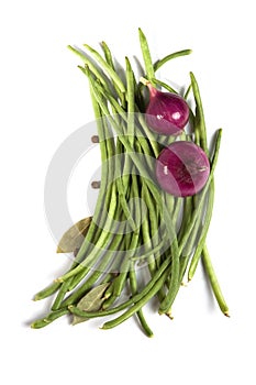 String bean and onion isolated