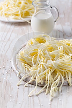 String cheese or cheese whip - salty snack cheese, national delicacy from Slovakia