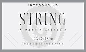 String font. Elegant alphabet letters font and number
