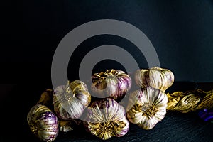 String of garlic, copyspace at top