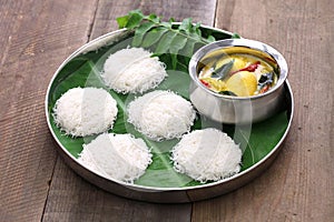 String hoppers with egg curry, south indian cuisine