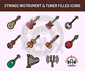 String instrument icon set. Outline filled icons base on 48 pixel with pixel perfect