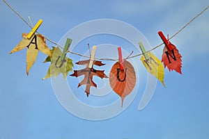 String with leaves and letters spelling: AUTUMN