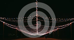 String lights are arranged in parallel lines