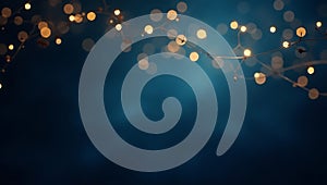 String lights with bokeh effect on a dark blue background creating a festive atmosphere