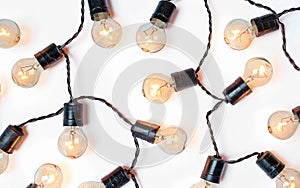 String Lights with Bulbs Wired in Series,  on White Background, Generative Ai