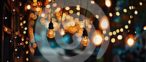 string lights hanging around outside of an event or wedding