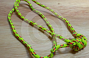 String loop, or cordelette, made of 6mm nylon cord used as backup during abseil and rappel photo