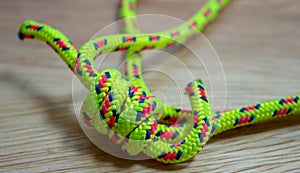 String loop, or cordelette, made of 6mm nylon cord used as backup during abseil and rappel photo