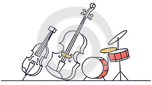 String and Percussion Musical Instruments Simple Line Drawing, vector design Generative AI