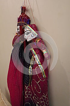 String puppets Kathputli displayed at a shop in Jaipur outside City Palace. This form of puppetry is native to Rajasthan and is