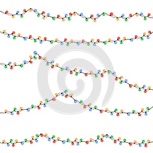 String purple garland isolated on white background. Vector illustration of Christmas, New Year party decoration with transparency