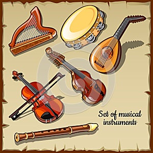 String and wind musical instruments, six icons