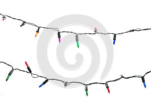 String wired bulbs on white background.