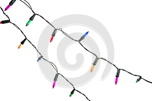 String wired bulbs on white background.