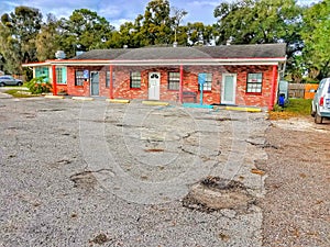 Strip enter store fronts antique brick Old pavement Tampa Florida