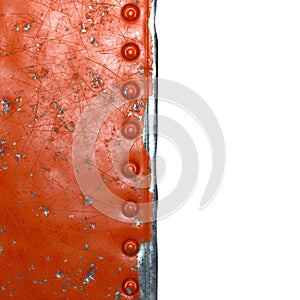 Strip of metal with rivets painted red on white background 3d