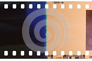 Strip of the poorly exposed and developed celluloid film photo