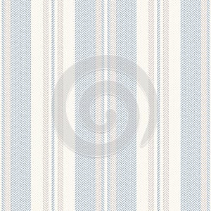 Stripe pattern with herringbone texture in pale blue and beige. Seamless vertical lines background vector for dress, shirt.